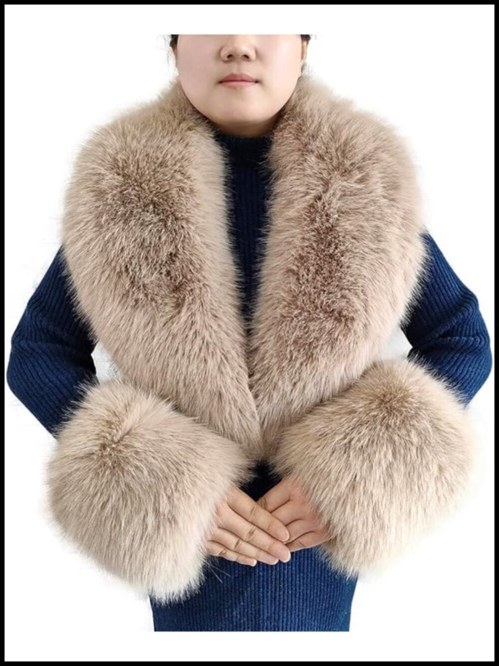 Faux Fur Scarf Set with Detachable Collar and Cuffs, Fluffy Shawl for Women,